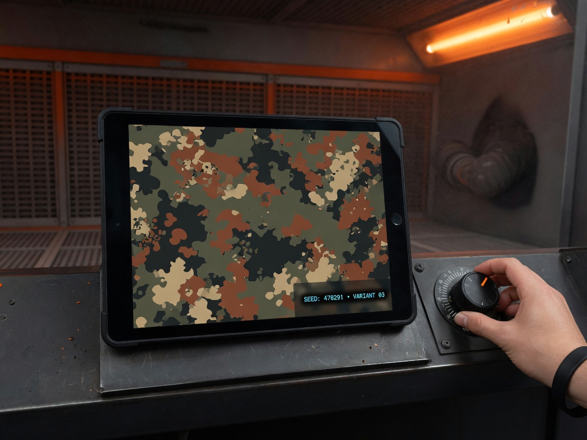 Camouflage preview on a tablet with fine-tuning controls